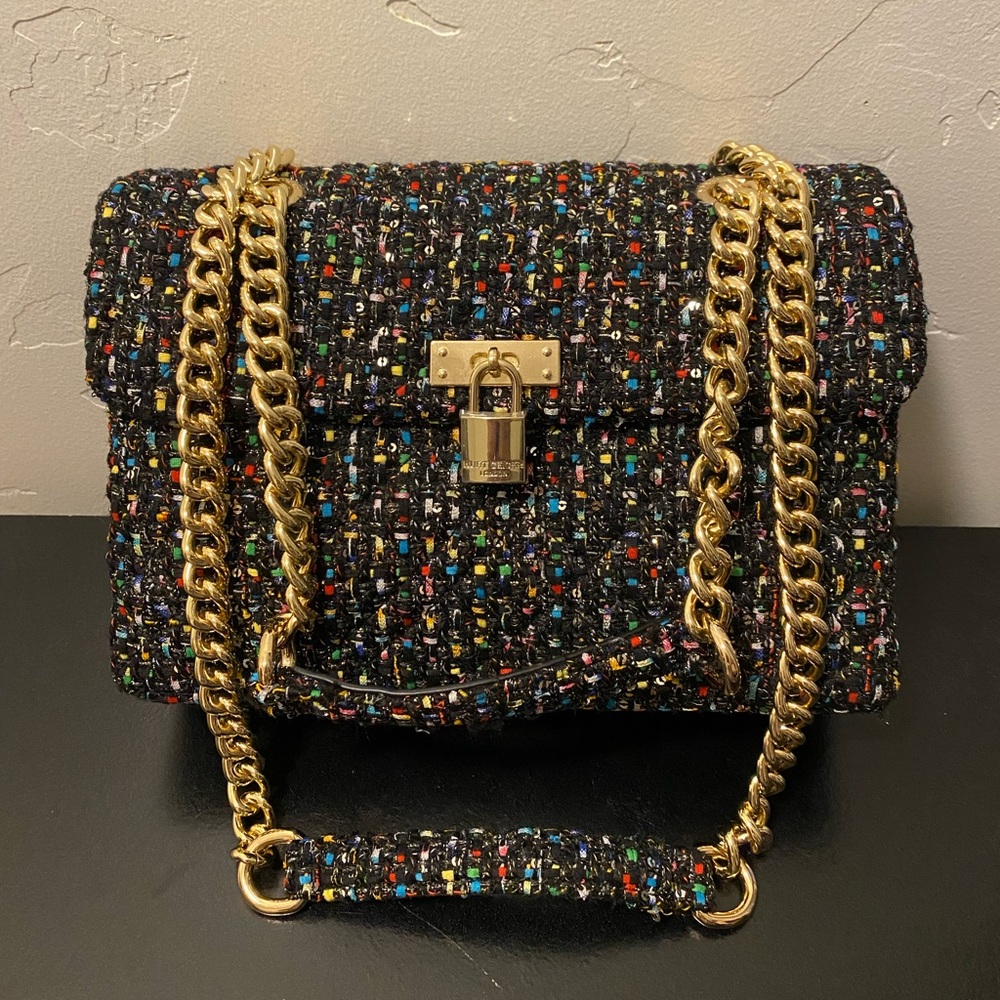 New Kurt Geiger London Tweed Brixton Lock Bag